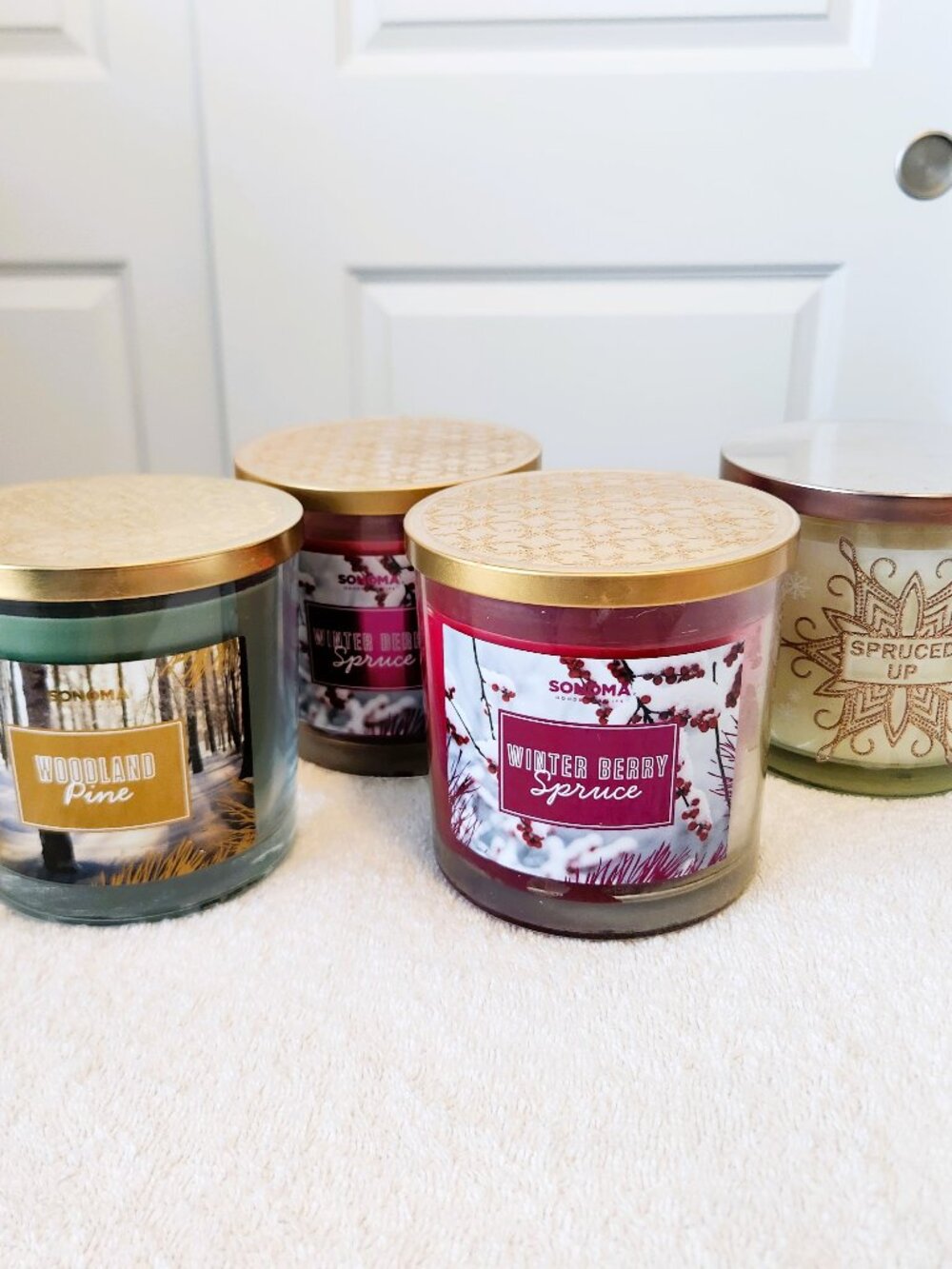 Sonoma 3 Wick Candle Lot of 4 Winter Berry Spruce Woodland Pine 14 oz NEW